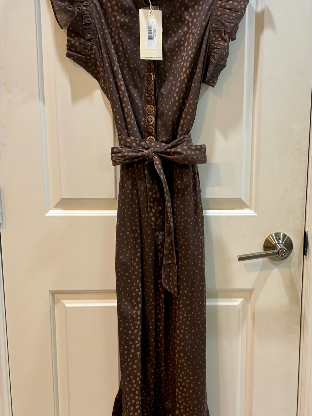 Sheridan French Espresso Cheetah Tie-Waist Maxi Dress with Ruffle Sleeves NWT